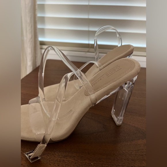 NEW ASOS Design Clear Open Toe Sandal Heels Suede nude Inner Size W 8 WIDE - Picture 5 of 8